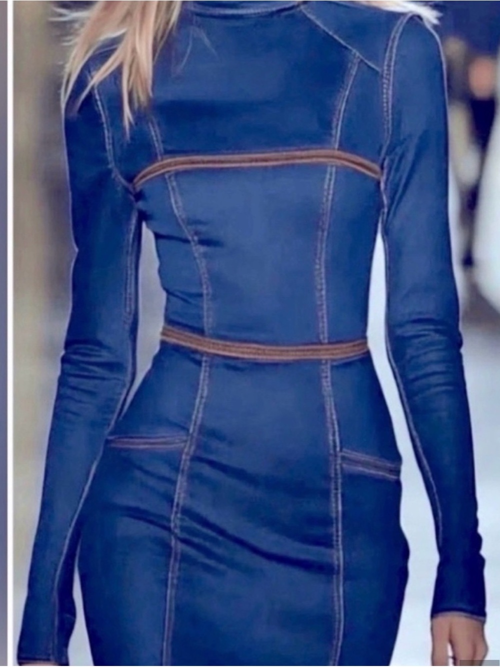 Oryosy Fitted Long-Sleeve Denim Mini Dress in Blue